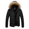 Heren Down Winter Jacket Men 2023 Katoen met katoen met dikke capuchon Jacks Parka Slim Fit lange mouw bont kraag bovenkleding kleding warme jas