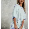 Vestidos de fiesta Estilo Hip Hop Tee Tie-Dye Print Mujeres Casual Cuello redondo Manga corta Top Camiseta suelta All-Match Adolescentes coreanos Streetwear