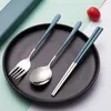 Dinnerware Sets Stainless Steel Spoon Fork And Chopsticks Three-Piece Set Portable Tableware Student Travel Camping Storage Box