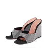 Peep Toe Brilhante Strass Upper Wedges Slingback Chinelos Cabeça Quadrada Slip-On Designer Feminino Sapatos Walkshow Festa