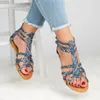 Sandals Lady Nasual Shoes بالإضافة إلى حجم 35-43 نساء بوهيميا ملون الصيف سوار الكاحل شقة