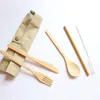 Ensembles de vaisselle 4 packs Portables Bamboo Cutlery Set Flacweware with Bento Pouch Sac Reusable Forks Couteaux Spoons Ustensiles de paille pour BBQ Travel