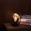 Table Lamps Retro LED Night Light Nordic Vintage Black Wrought Iron Lamp Copper Wire Bulb For Home Bedside Decoration