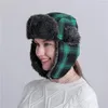 Berets Women Thicker Plaid LeiFeng Hat Earflap Cap Men Bomber Winter Warm Russian Fur Outdoor Cycling Windproof Ski Snow