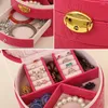 Jewelry Pouches Round Organize Box Three-Layer Mirrored Storage Case Portable Display Holder Women Girls Gift