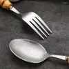 Geschirrsets 4PCS Edelstahl Besteck Set mit Bambusgriff Steakmesser Obstgeschirr Löffel Gabeln Flätselware Küchenzubehör