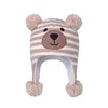 Berretti Bambino Inverno Caldo Cappello Trapper 0.5-4Y Infantile Del Bambino Del Fumetto Orso Strisce Doppio Pompon Neve Bambini Foderato In Pile Paraorecchie Beanie