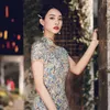 Ethnische Kleidung Frauen Schlank Cheongsam Sexy Split Qipao Mandarin Kragen Chinesisches Kleid Kurzarm Abendkleider Weibliche Elegante Party M-4XL
