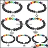 Catena a maglie 7 Chakra Healing Bracciale con perline 8Mm Pietra lavica Perline occhio di tigre Per donna Uomo Moda Yoga Charm Jewelryz Drop Delivery Dhrws