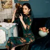 Roupas étnicas 2023 Green Elegante Retro Mulheres Chinesas Vestido Tradicional Qipao Impressão Cheongsam Long Qi Pao Vestidos Plus Tamanho 4xl