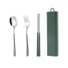 Dinnerware Sets Stainless Steel Spoon Fork And Chopsticks Three-Piece Set Portable Tableware Student Travel Camping Storage Box