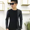 Camisetas masculinas XS-4XL 2023 Roupa Hels Stylist Stylist Slim Night Club DJ Tight Splicing PU Rouphe T-Shirt