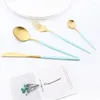 Ensembles de vaisselle à menthe Green Gold Set 32pcs Table Volisse en acier inoxydable Western Forks Spoons