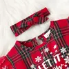 Girl Dresses Born Baby Girls Christmas Tulle Patchwork Dress Long Sleeve Ruffle Plaid Letter Print With Headband Children's Clothing