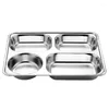 Plates Stainless Steel Divided Dinner Tray Lunch Container Plate For School 3/4/5 Grid