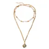 Anhänger Halsketten Unregelmäßige Kopf Perle Mehrschichtige Halskette Verschluss Gold Gemischt Verbundener Kreis Minimalistischer Halsreif Halslack