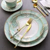 Assiettes à dîner en céramique style européen 10.5, vaisselle légère de luxe ronde à course dorée, ustensiles de cuisine occidentaux
