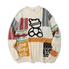Męskie swetry 2023 jesień zimowa para świąteczna dzianina bawełniany vintage patchwork swobodne luźne ubrania o długie rękawie