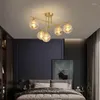 Lustres nordique minimaliste boule de verre lampe moléculaire lustre en cuivre salon LED lumières chambre salle à manger éclairage