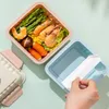 Dinnerware Sets Portable School Lunch Box Plastic Square Bento Microwavable Kitchen Container