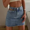 Юбки сексуальные женщины джинсовая мини-юбка Женская полая цепочка дизайн.