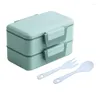 Dinnerware Sets Microwavable School Bento Box 2 Layer Plastic Lunch With Spoon And Fork