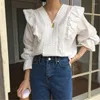 Kvinnor Blusar Solid White Summer Crop Top Women V Neck High midje Casual Holiday Tank Longeple's Loose Fit Chic Tops 2023