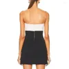 Casual Dresses 2023 Black White Splice Strapless Backless V-neck Bowknot Evening Bandage Dress Elegant Celebrity Runway Party Mini