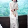 エスニック服の女性2023年夏Zenミッドレングレトロレトロチャイニーズの改良チョンサムドレス