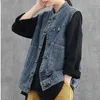 Kvinnors västar Kvinnors retro denim väst ärmlösa toppar koreanska mode cardigan plus size Lose Spring Autumn Pocket Coat