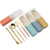 Flatware Sets Portable Reusable Dinner Set Spoon Fork Travel Picnic Chopsticks Stainless Steel Straw Tableware Cutlery With Carrying Box