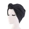 Etniska klädkvinnor sträcker fast ruffle turban hatt halsduk knuten kemo beanie kepsar headwrap för cancer kemoterapi håravfall tillbehör