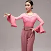 Scene Wear Ballroom Dance Clothes Adult Famale Flare Sleeve Bodysuit Black/Purple/Pink Tango Waltz Dancing Performance Costume DL100044