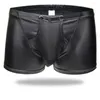 Underpants Men Underwear Faux Leather Hollow Out Breathable AirbagCover Separation Loungewear Boyshorts Front Open U Convex Desig Gay Boxer