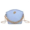 이브닝 가방 빈티지 PU 가죽 어깨를위한 간단한 석재 패턴 크로스 바디 가방 여성 체인 버킷 핸드