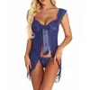 Indumenti da notte da donna Sexy Lingerie Gonna da donna Chemise in raso Camicia da notte Camicia da notte con scollo a V e vestaglia