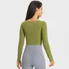 Aktiva skjortor Solid Color Women Lång ärm Yoga Shirt Tight Top Crop Stretch Sport Hollow Out Fitness Soft With Chest Pad T-shirt tumme