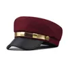 Berets MXMB Unisex Erwachsene Yacht Bootfahren Schiff Matrose Kapitän Hut Kostüm Marine Stil Marine Cosplay Pu-Leder achteckig