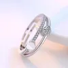 Cluster Rings LEKANI 925 Sterling Silver Woman Cubic Zirconia Ring Opening The Adjustable Asymmetrical Heart-shaped Jewelry