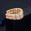 Hoop oorbellen Three Graces Luxe Multicolor Cubic Zirconia Geelgoud kleur groot voor vrouwen Wedding Party Sieraden E0310