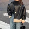 Jackor Autumn Pu Leather Jacket Coat Teddy Bear Fur Big Kids Teens Fashion Clothes For Girls Boys Cardigan 4 till 12 Barn