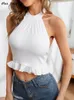 Kvinnors tankar Summer Hang Neck Ruched Sweet Top Women Streetwear Backless Retro Sexig gröda kvinnlig designer korsett Slim Fit Chic Tops 2023