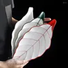 Plates Creative Hand-painted Leaf Ceramic Salad Plate Heterosexual Long White Sushi Fruit Household Dish Kitchen Tableware Set