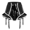 Kvinnors shorts kvinnor Wetlook Faux Leather Mini Ruffled High midje Zip Crotch Surrender Kort trosor med Garter Sexy Club XL XL