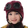 Berets Fashion Winter Bomber Hat With Masks Goggles Waterproof Hood Pilot Hats Glasses Ear Protection Cap Kids Adult Balaclava