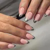 Valse nagels 24 stks zilveren Franse amandel afneembare acryl nep volledige dekking druk op met jelly stickers nail art tips