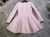 Casual Dresses 2023 Winter Imported Jacquard Pink Print Shiny Diamond Button Decoration A-line Short Dress