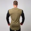 T-shirt da uomo T-shirt a maniche lunghe skinny da uomo Palestre Fitness Bodybuilding Maschile Moda casual Patchwork in cotone Tee Tops Abbigliamento estivo