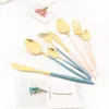 Flatvaruuppsättningar Blue Gold High Quality 304 Rostfritt stål Cutery Set Matte Tabelleriserar servis knivar gaffel Spoons Chopsticks