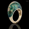 Wedding Rings Trendy Lotus Leaves Flower Opal Stone Ring White Crystal Hand Painted Statement For Women Fashion Boho Jewelry Gifts